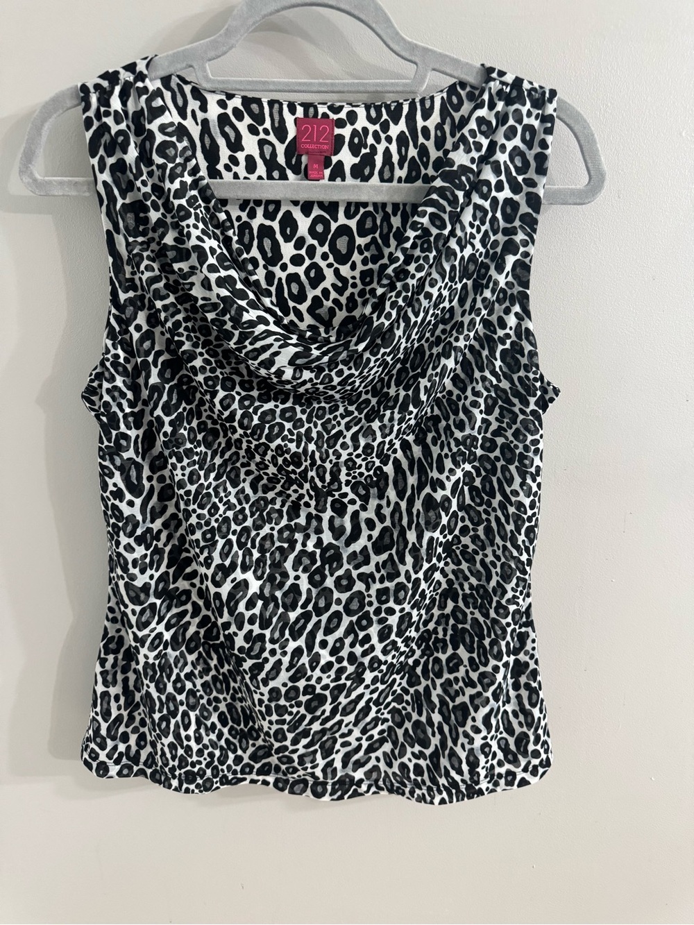 212 Collection Black and White Leopard Print Cowl Neck Camisole